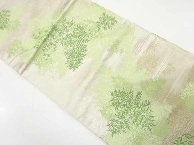 JAPANESE KIMONO / ANTIQUE FUKURO OBI / SILK / WOVEN LEAVES